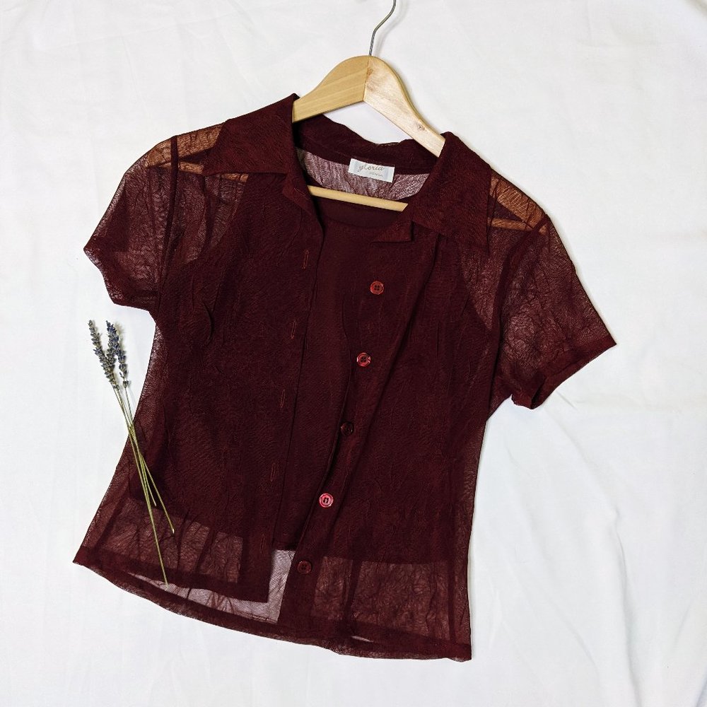 vintage burgundy two piece shirt set
